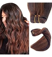 Sew in Hair Extensions Real Human Hair,Weft Hair Extensions Human Hair 14 Inch 80G Dark Brown Bal...