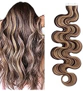 SEGO Tape in Hair Extensions Wavy 16 Inch Balayage 100% Remy Human Hair Real Seamless Skin Weft I...