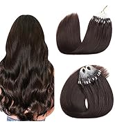 Sisily Micro loop Hair Extensions Human Hair, Dark Brown Micro bead Hair Extensions Remy Human Ha...