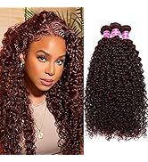 Julia Hair 33B Color Reddish Brown Curly Hair Weave Human Hair 3 Bundles 12 14 16 Inch, 12A Brazi...