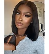 UNICE Yaki Straight Short Bob Wig Human Hair Pre Everything Glueless Wig with Ear Tab Tapes 13x4 ...