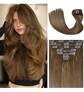 Ukira Chestnut Brown Clip in Hair Extensions Real Human Hair, 12 Inch 70g 7pcs Remy Human Hair Cl...