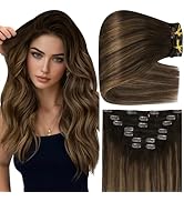 Full Shine Brown Human Hair Clip in Extensions Ombre Dark Brown Ombre Hair Extensions 2...