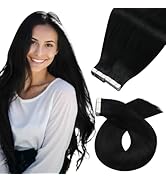 Moresoo Tape in Hair Extensions Human Hair #1 Jet Black Hair Tape in Human Hair Extensions Invisi...