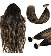 DOORES U Tip Hair Extensions Human Hair for Women 20 Inch 50g/50s, Balayage Dark Brown to Chestnu...
