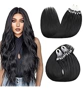 Sisily Micro link Hair Extensions real human hair, Natural Black Hair Extensions micro bead Human...