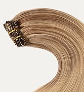 VINBAO Clip in Hair Extensions Human Remy Hair 18 Inch 6pcs 120g Balayage Ash Brown to Caramel Bl...