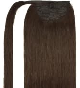 DOORES Ponytail Extension Human Hair Clip in Extensions Chocolate Brown 16 Inch 80g Clip in Hair ...