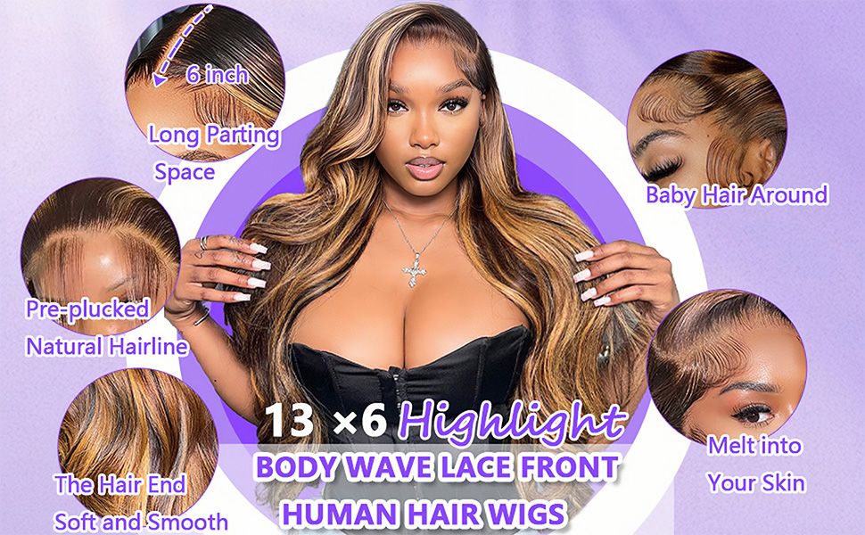 13x6 lace front wigs human hair highlights