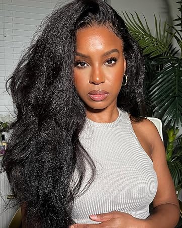 KLAIYI Kinky Straight Lace Front Wig Human Hair Pre Plucked with Baby Hair 180% Density