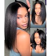 UNICE Yaki Straight Bob Human Hair Drawstring Wig Bye Bye Knots Glueless 7x5 Lace Front Wigs Huma...