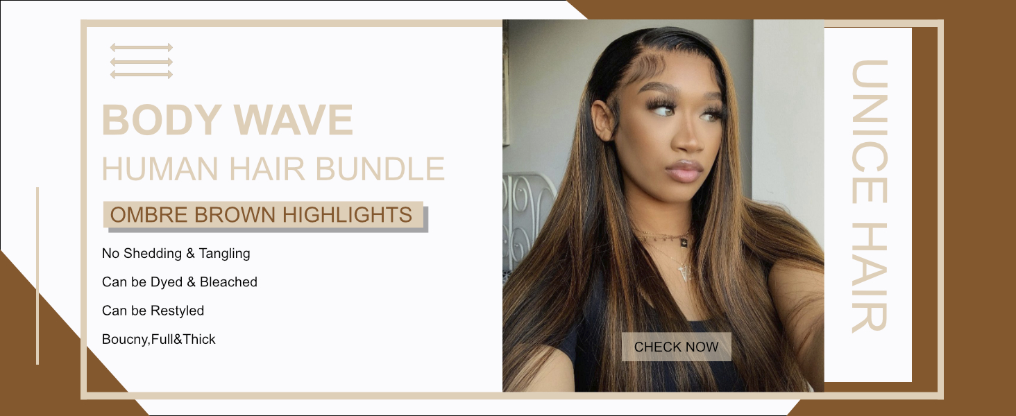 unice ombre brown highlight body wave human hair bundles double wefts durable no shedding no tangle