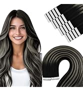 YoungSee Tape in Extensions Human Hair Black Ombre Tape in Hair Extensions Ombre Black to Silver ...