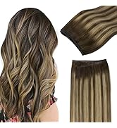 GOO GOO Sew in Weft Hair Extensions Human Hair Balayage Chocolate Brown to Caramel Blonde, Long S...