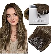 RUNATURE Real Human Hair Clip in Extensions, Balayage Clip in Hair Extensions Human Hair, Soft St...