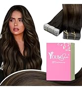 YoungSee Tape in Human Hair Extensions Brown Balayage Tape in Extensions Human Hair Dark Brown Ba...