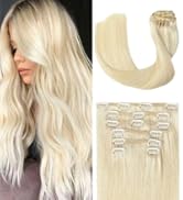 UGOTRAYS Clip in Hair Extensions Real Human Hair Platinum Blonde,15 Inch 70g 7pcs Platinum Blonde...