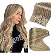 Full Shine Clip in Hair Extensions Blonde Highlighted Seamless Hair Extensions Clip ins Golden Bl...