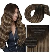 Full Shine Clip in Hair Extensions Balayage 18 Inch Inject Clip in Real Hair PU Weft Ombre Dark B...