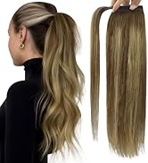 Full Shine Ponytail Hair Extensions Balayage Brown Fading To Honey Blonde One Piece Ponytail Exte...