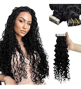 YoungSee Tape in Extensions Human Hair Kinky Curly 12 Inch 30g Black Tape in Human Hair Extension...