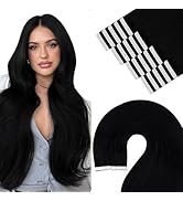 YoungSee Invisible Tape in Hair Extensions Black Tape in Extensions Real Human Hair Jet Black 22 ...