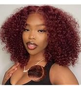 Beauty Forever Curly Bob Glueless Wigs Human Hair 7X5 Bye Bye Knots Wear and Go Wig with Reddish ...