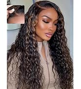UNICE Deep Water Wave 7x5 Bye Bye Knots Lace Front Wigs Human Hair Golden Brown Highlight Glueles...