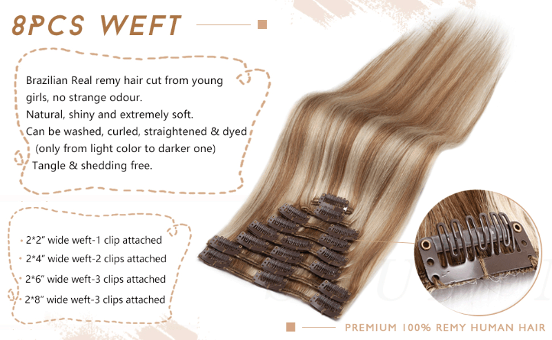 Clip in Hair Extensions 100% Real Remy Human Hair 3