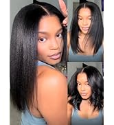 Julia Hair 12 Inch Yaki Straight Drawstring Wigs Human Hair Put On and Go Glueless Bob Wig 7x5 By...
