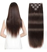 Sisily Clip in Hair Extensions Real Human Hair, 140g 7pcs Human Hair Clip in Hair Extensions Dark...