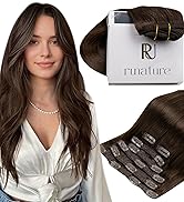 RUNATURE Real Hair Extensions Clip Ins, Brown Clip in Hair Extensions Real Human Hair, 18 Inch 12...