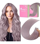 YoungSee Purple Hair Extensions Tape in 18 Inch Lavender Human Hair Extensions Tape in 20pcs Invi...