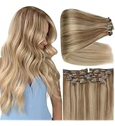 Full Shine Clip in Hair Extensions Real Human Hair Balayage Thick Hair Extensions Golden Brown to...