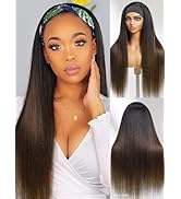 Julia Hair 12A Headband Wig Human Hair Yaki Straight Glueless None Lace Half Wig With Pre-attache...