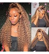 Juvid Highlight Ombre 13x6 Lace Front Wigs Human Hair Curly Honey Blonde 4/27 HD Transparent Lace...