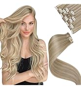 LaaVoo Human Hair Clip in Extensions Golden Blonde Highlights Light Blonde Clip in Hair Extension...