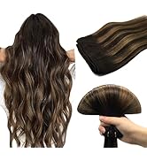 DOORES Sew in Hair Extensions 22 Inch 110g Balayage Dark Brown to Chestnut Brown Human Hair Exten...