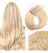 Sisily Micro Loop Hair Extensions Real Human Hair, Ash Blonde/Bleach Blonde Micro Links Hair Exte...