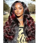 UNICE Burgundy Highlight Bye Bye Knots 7x5 Pre Cut Lace Front Wigs Human Hair Loose Wave Pre Ever...