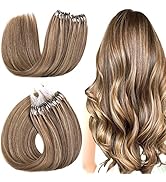 Sisily Micro link Human Hair Extensions, Ombre Chocolate Brown to Caramel Blonde Balayage Micro L...