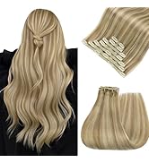 Easyouth Clip in Hair Extensions Real Human Hair Highlights Clip in Extensions Dark Ash Blonde Hi...