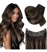 RUNATURE Invisible Wire Hair Extensions Real Human Hair, Balayage Human Hiar Extensions with Tran...