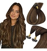 Sunny U Tip Hair Extensions Remy U Tips Hair Extensions Real Human Hair Dark Brown Balayage Mediu...