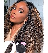 Julia Hair 12A Ombre Brown Curly Human Hair Weaves Bundle 16 Inch Brazilian Virgin Jerry Curly Hu...