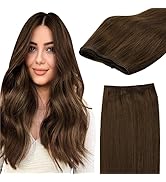GOO GOO Sew in Weft Hair Extensions Human Hair Chocolate Brown, Long Sew in Hair Extensions Real ...