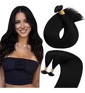 Sunny K Tip Hair Extensions Black K Tip Hair Extensions Real Human Hair Jet Black Fusion Hair Ext...