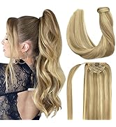 DOORES Hair Extensions Human Hair Ponytail Extensions Balayage Light Blonde Highlighted Golden Bl...