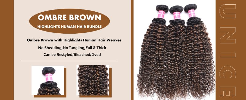 unice ombre brown with blonde highlights jerry curly human hair bundles with closure