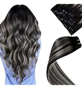 LaaVoo Hair Extensions Clip ins Ombre Black to Grey Silver Balayage Human Hair Clip in Extensions...